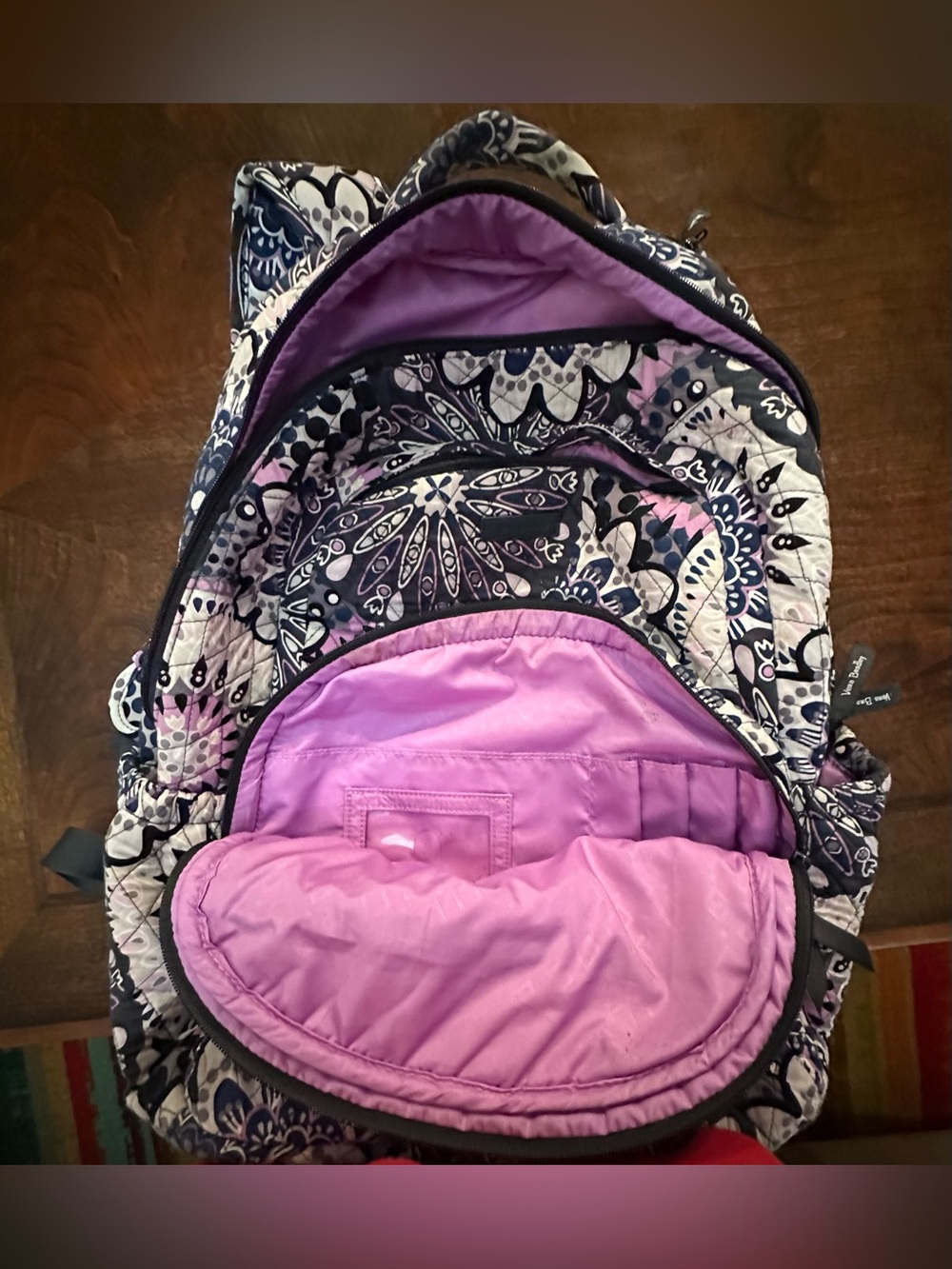 Vera Bradley Campus Quilted Floral Pattern Women's Backpack - Blue & Pink - Picture 4 of 4